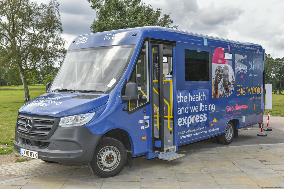 Lambeth Together's Health and Wellbeing bus parked in Brockwell Park