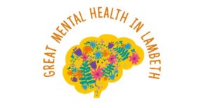 'Great Mental Health in Lambeth' text around a flower filled brain