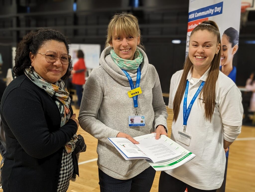Photo of Glayds with Vicky, physiotherapist, and Rachael, Advanced Therapy Assistant at the MSK Day, Lambeth